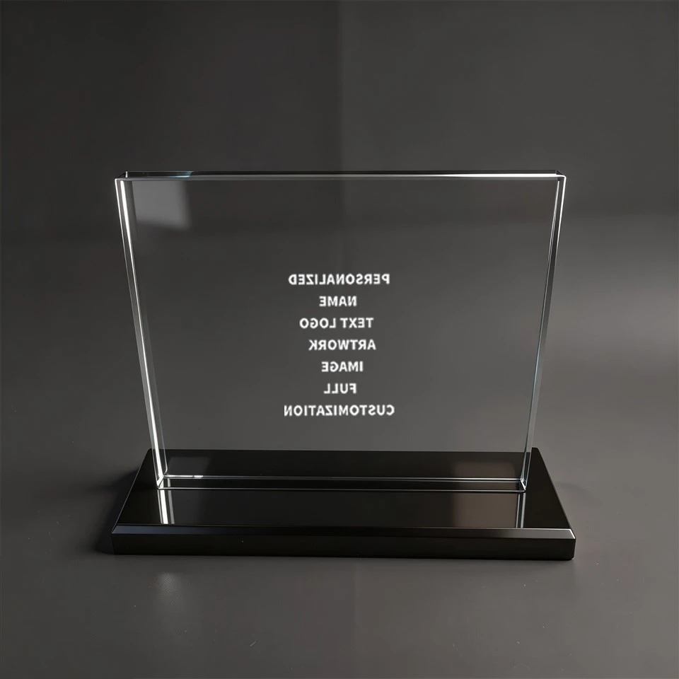 Clear Crystal Plaque Black Gloss Base Trophy price