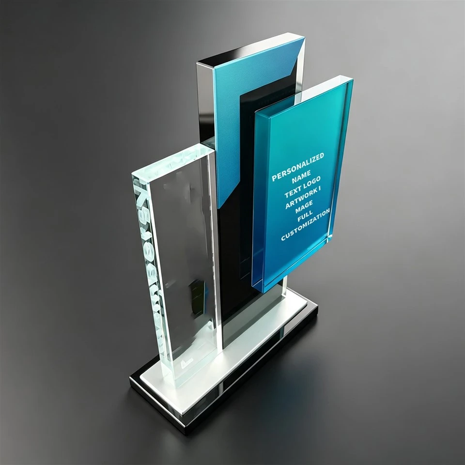Multi-Layer Turquoise Geometric Crystal Trophy factory