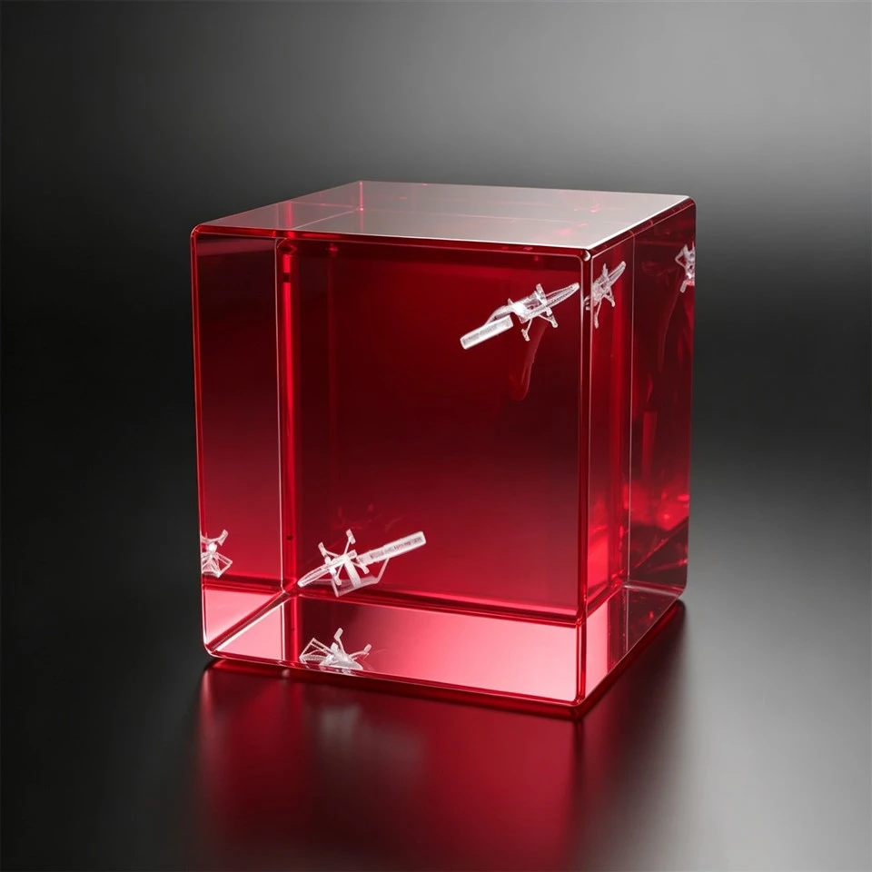 Red Tint Cube Custom 3D Crystal Block high quality