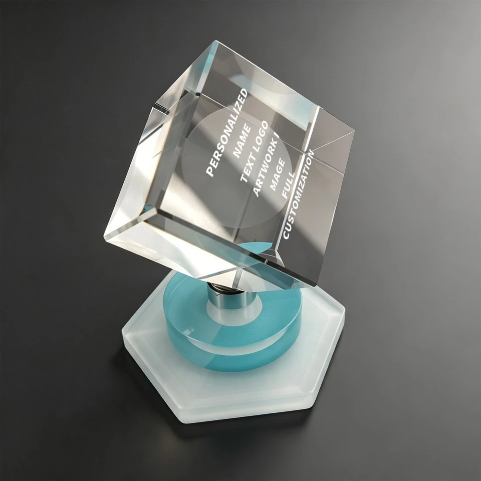 Rotatable Crystal Cube Hex Base Trophy factory